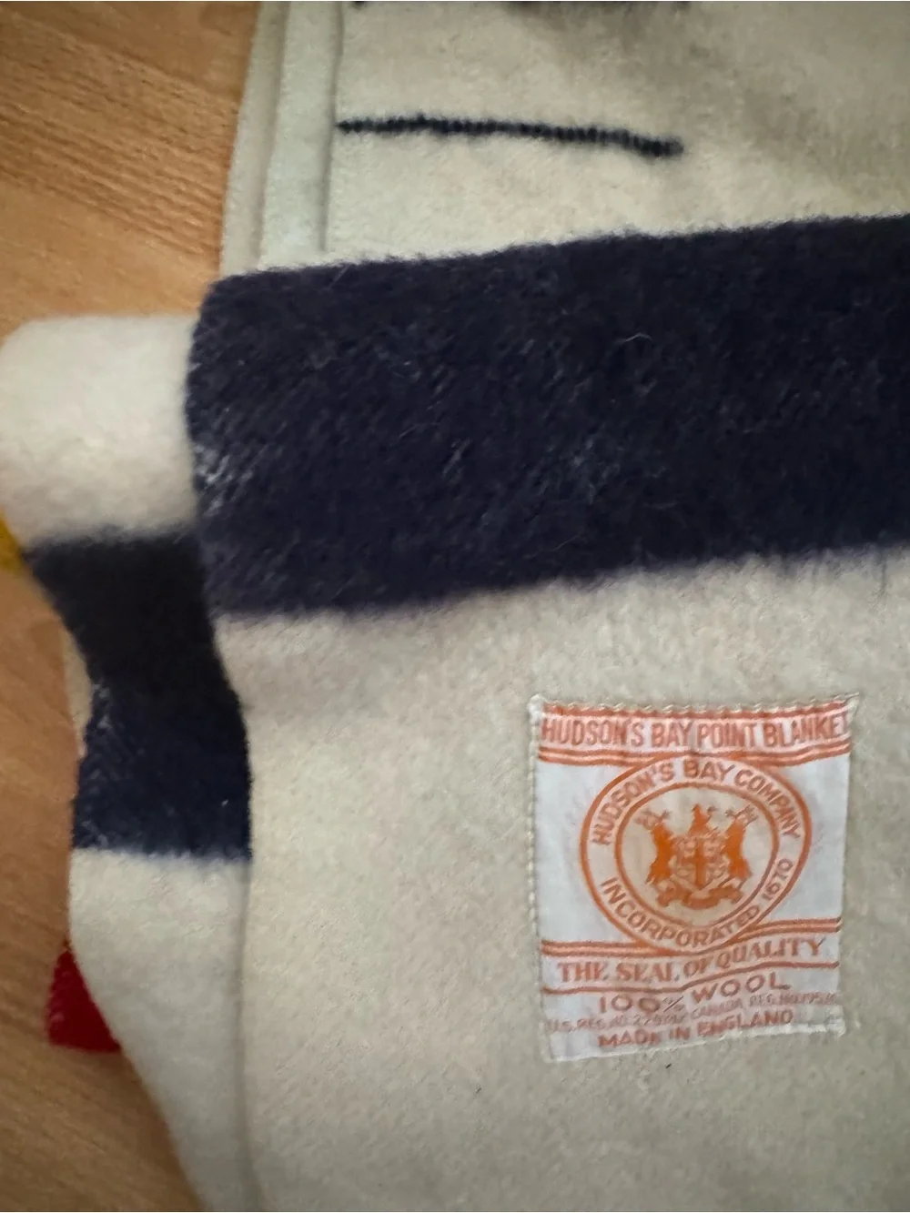 Husdon Bay 5 point Striped Wool Blanket - Cream with Multicolor Stripes